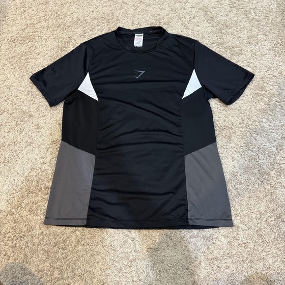 Gymshark Shirt Mens Large Black Gray Performance Athletic Training Tee Workout - Picture 1 of 10